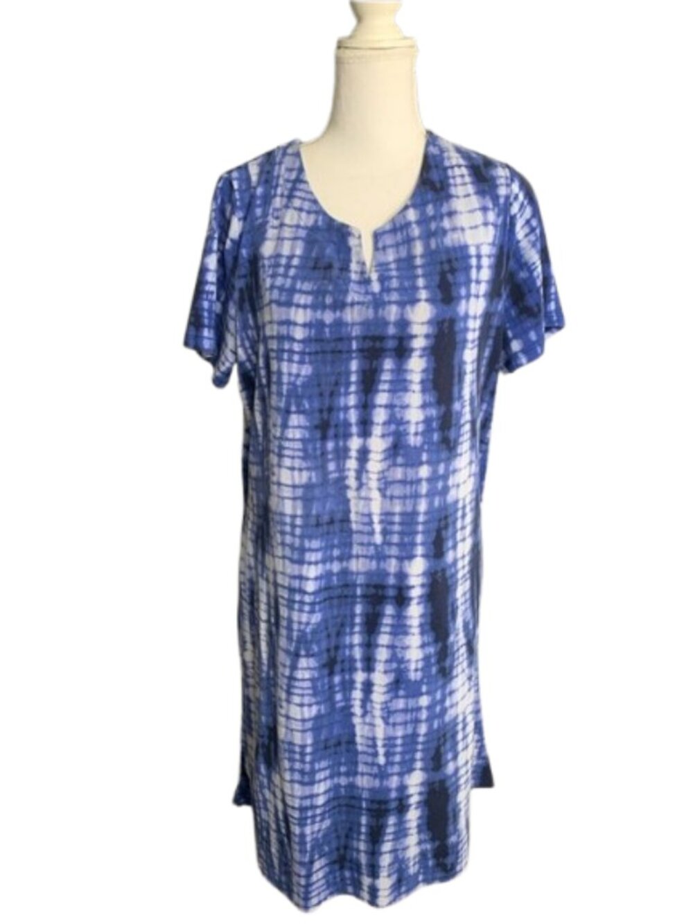 Ellen Tracy Blue & White Tie-Dye Midi Dress
